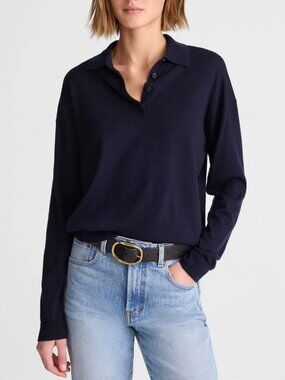 Madewell Drop Shoulder Classic Polo Sweater Merino Wool Navy Size S NWT